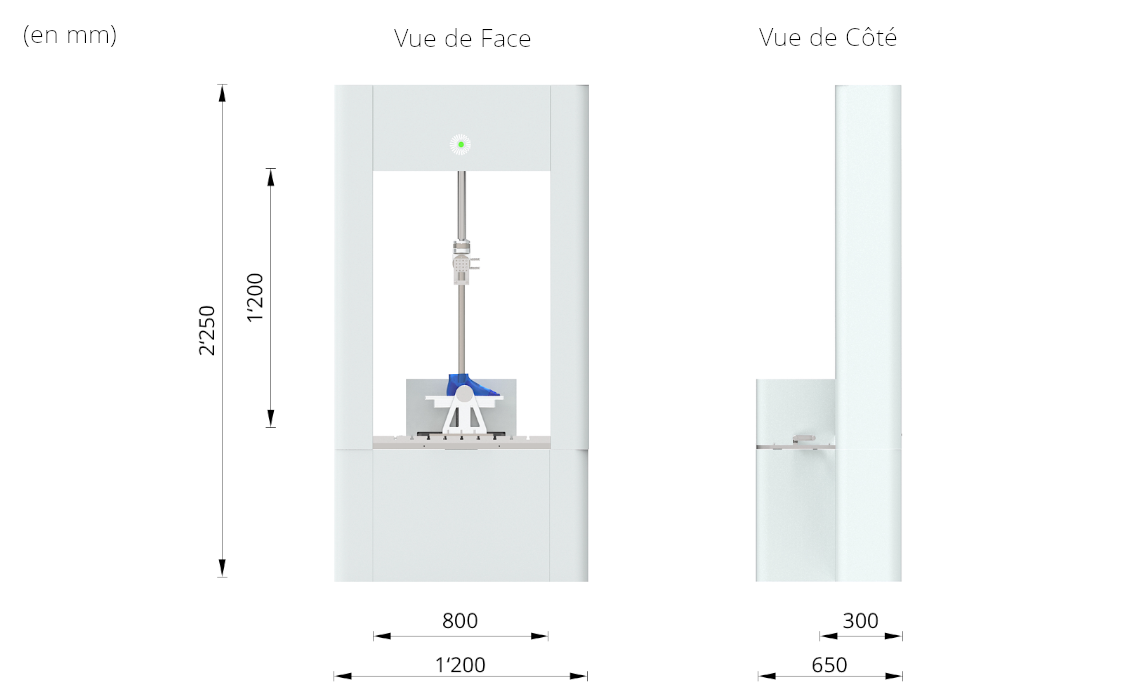 Dimensions de la machine d'essai de cheville à pied à table basculante